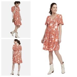 Knox Rose Tangerine Orange Botanical Mini Dress